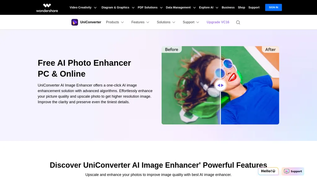 UniConverter AI Image Enhancer 官网截图