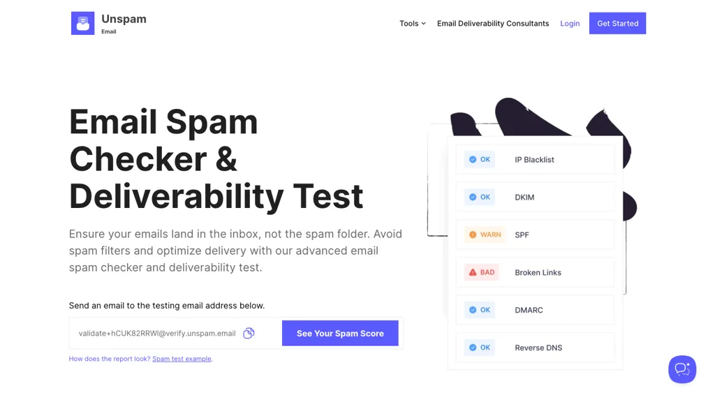 Unspam AI 官网截图