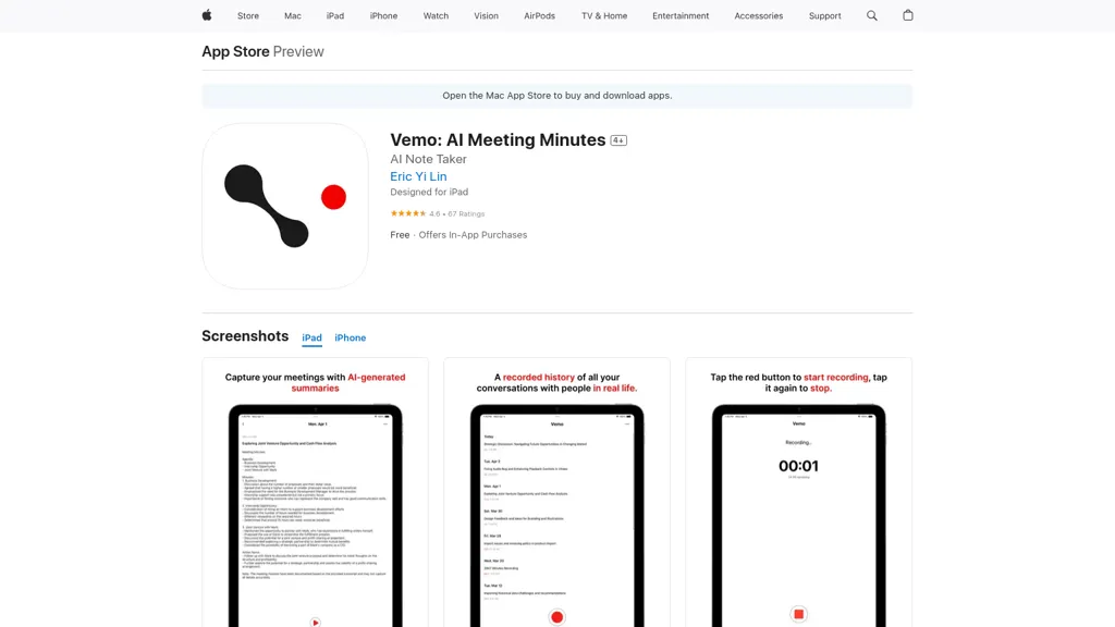 Vemo: AI Note Taker 工具截图