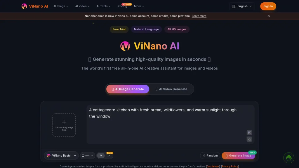 ViNano AI 官网截图