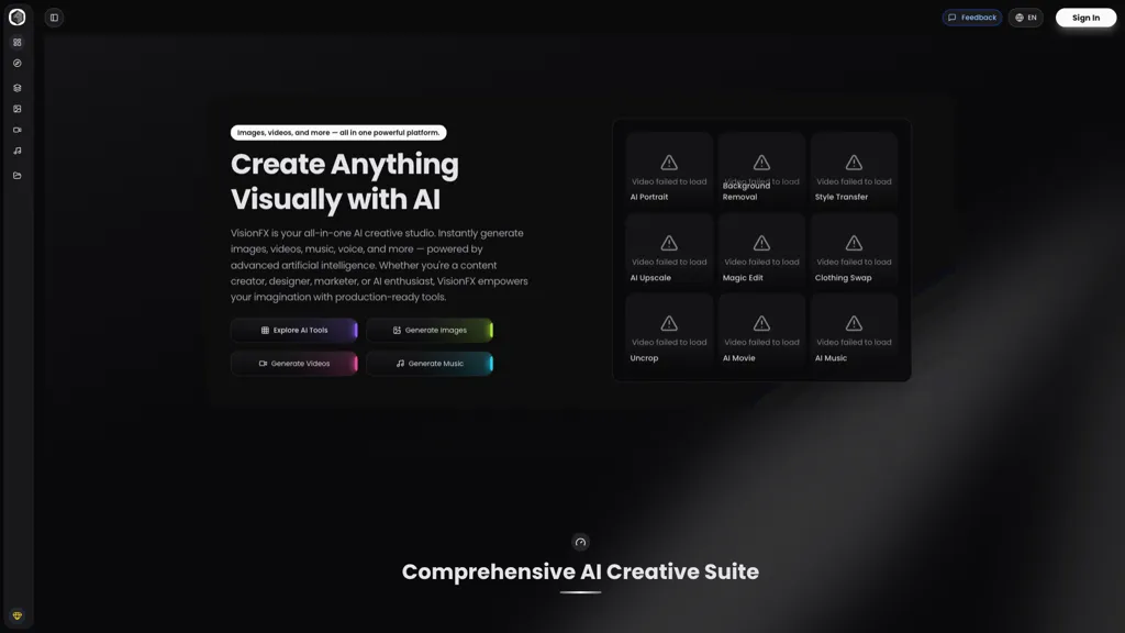 VisionFX AI 官网截图