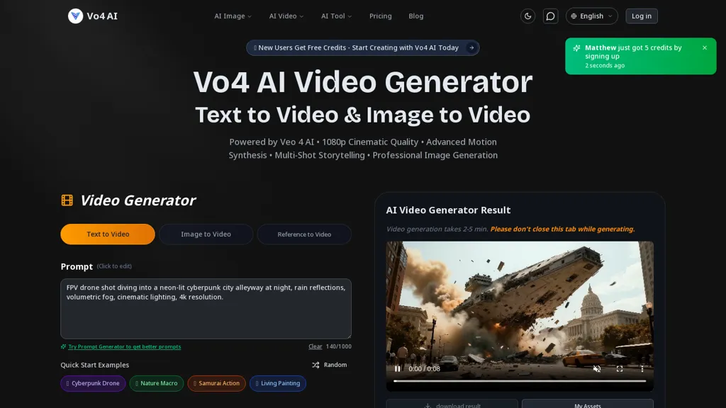 VO4 AI 官网截图