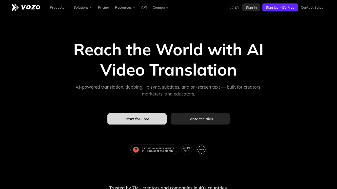 Vozo AI 官网截图