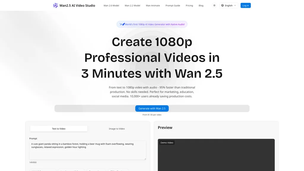 Wan 2.5 AI Video Studio 官网截图
