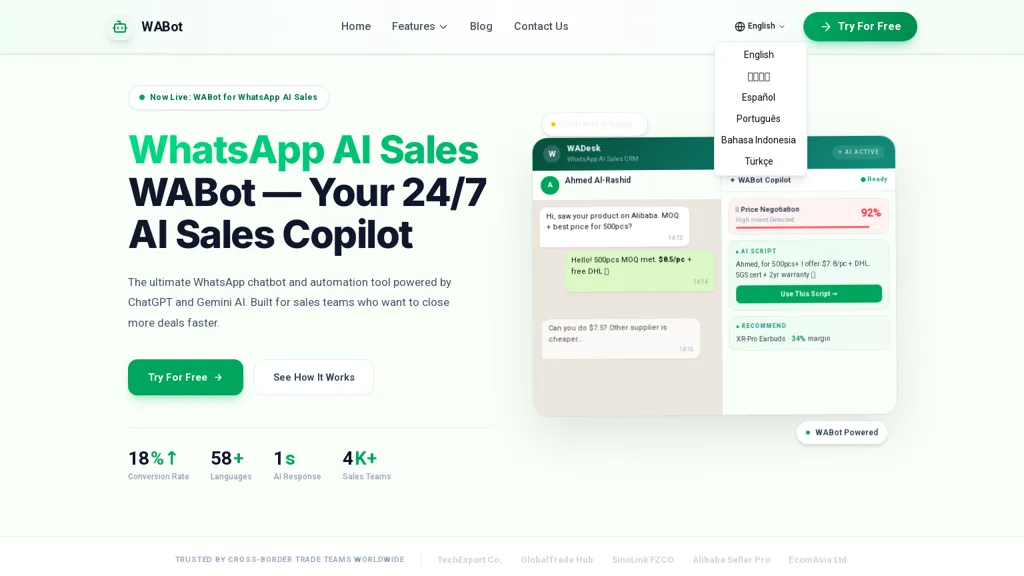 WhatsApp AI Sales 官网截图