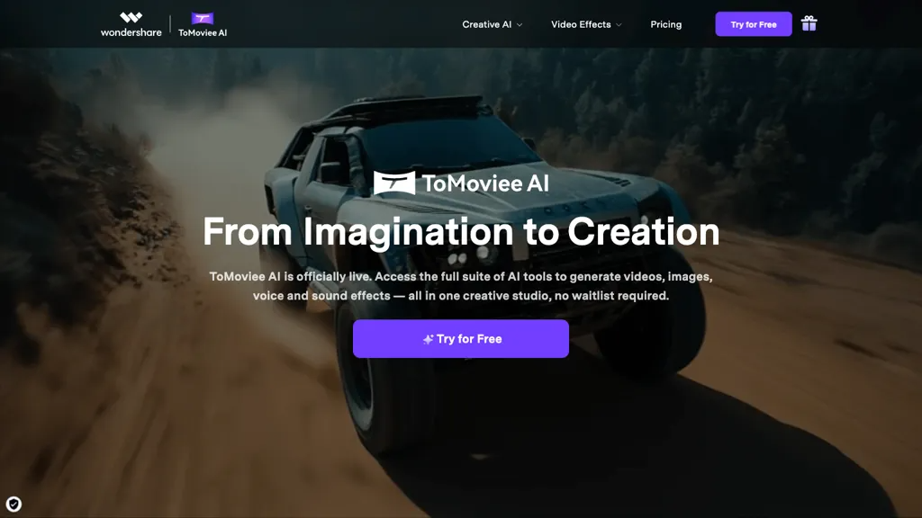 WonderShare ToMoviee AI 官网截图