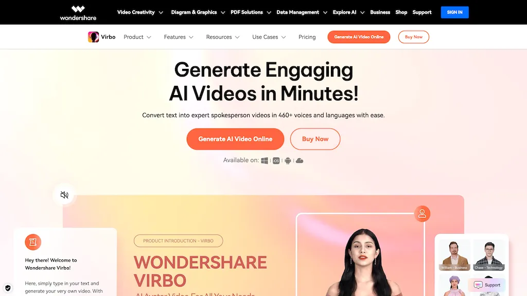 Virbo AI Video Generator 官网截图