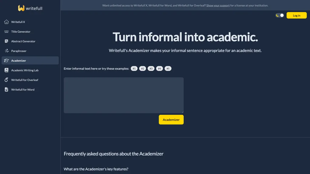 Writefull Academizer 工具截图