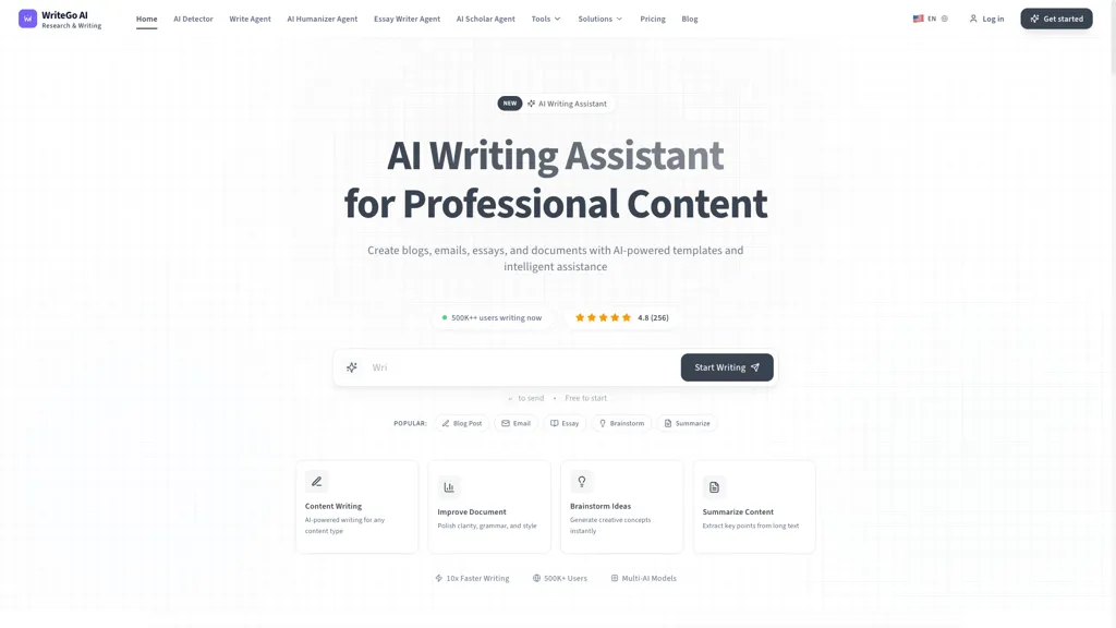 WriteGO.AI 官网截图