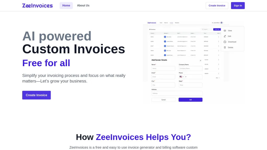 Zeeinvoices 官网截图