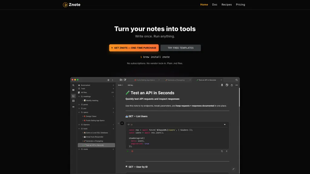 Znote ai 官网截图